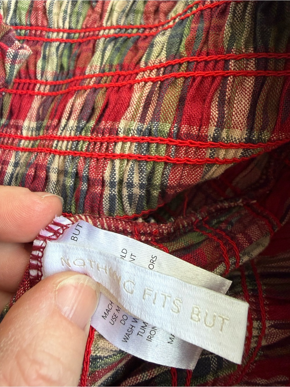 Nothing Fits But Plaid Smocked Off-Shoulder Midi Dress Puff Sleeve S/M Maternity - Picture 4 of 7